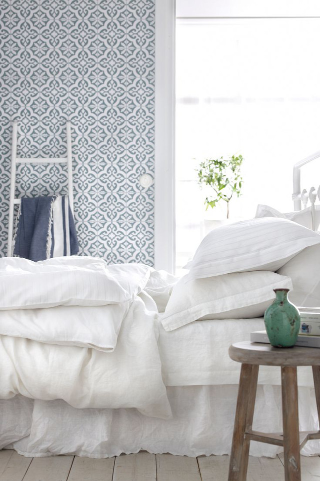 Bed white sheets green vase free wallpaper for mobile - medium preview image