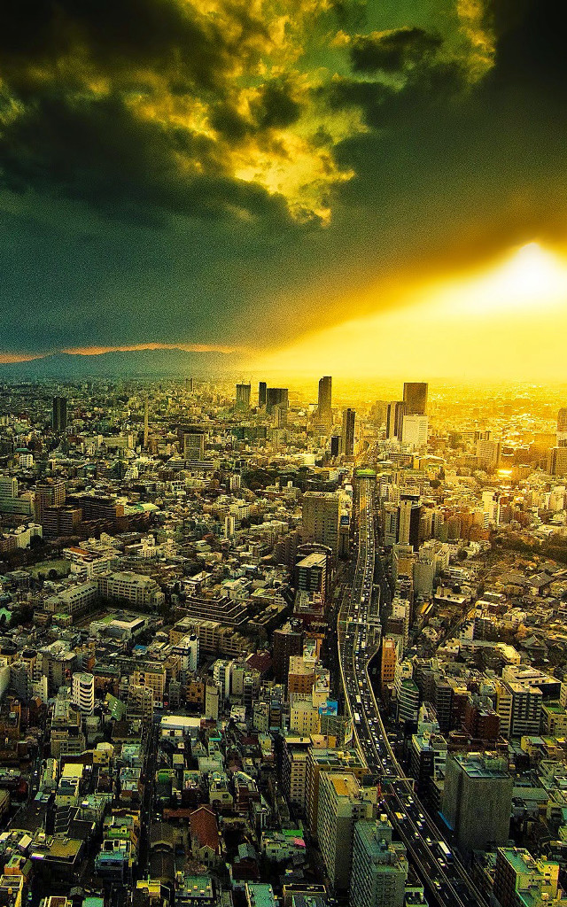 Cityscape traffic cloudy sky sunset free wallpaper for mobile - medium preview image