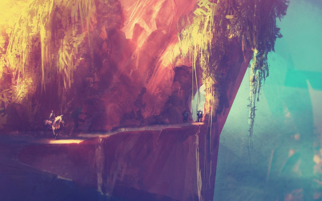 Cliff horse man standing painting free wallpaper for desktop - medium preview image