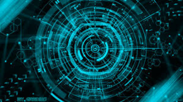 Futuristic blue background circular design free wallpaper for desktop - medium preview image