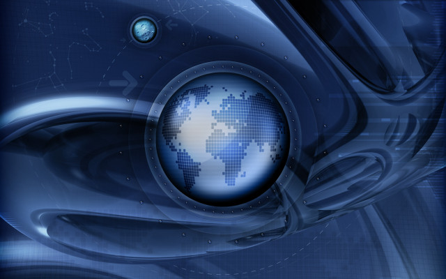 Blue abstract background globe center free wallpaper for desktop - medium preview image