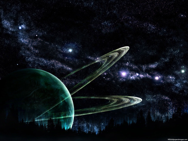 Green planet ring stars trees free wallpaper for desktop - medium preview image