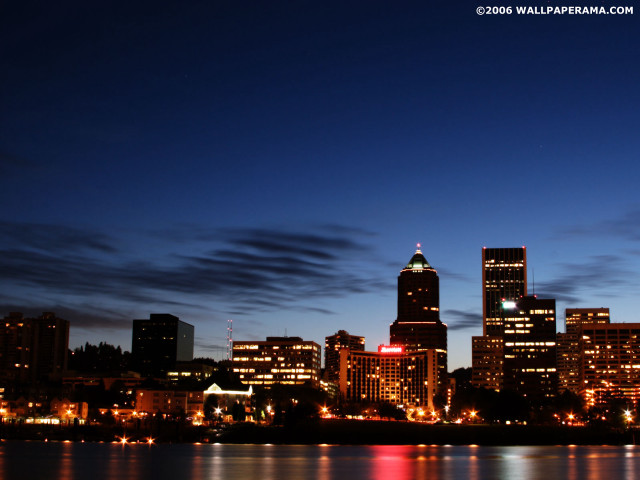 City skyline night lake buildings free wallpaper for desktop - medium preview image