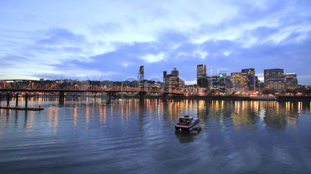 Boat water city night bridge free wallpaper for desktop - medium preview image