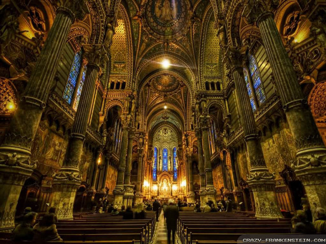 Large cathedral pews stained glass free wallpaper for desktop - medium preview image