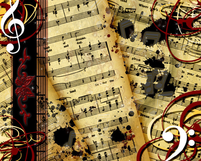 Music sheet musical notes red free wallpaper for desktop - medium preview image