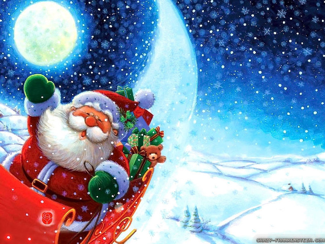 Santa claus sleigh snow teddy free wallpaper for desktop - medium preview image