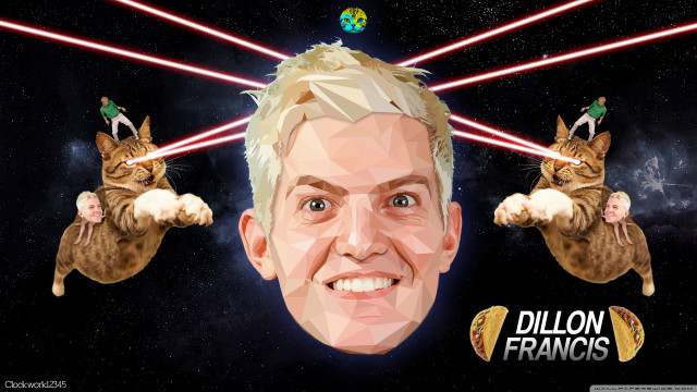 Caricature man cats shoulders head free wallpaper for desktop - medium preview image