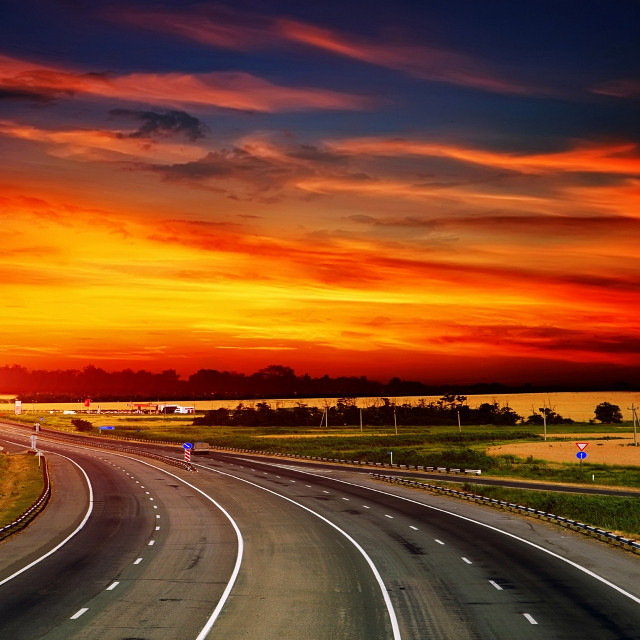 Highway sunset red sky clouds free wallpaper for tablet - medium preview image