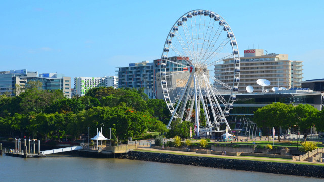 Ferris wheel river buildings bridge free wallpaper for desktop - medium preview image