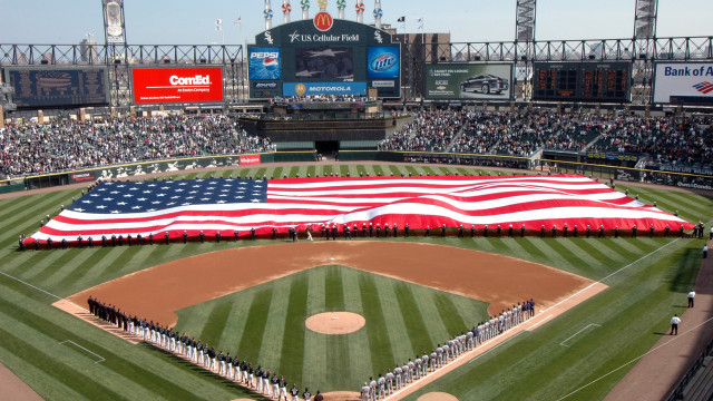 Large american flag baseball field free wallpaper for desktop - medium preview image