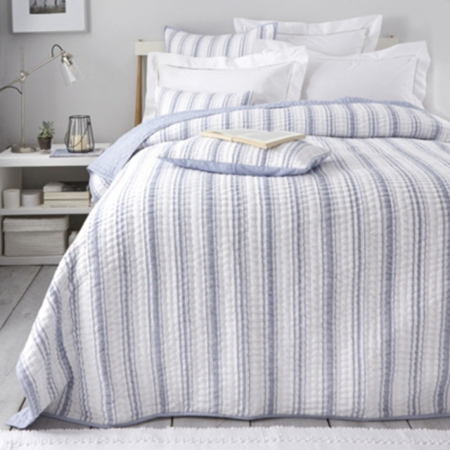 Bed blue white striped comforter free wallpaper for tablet - medium preview image