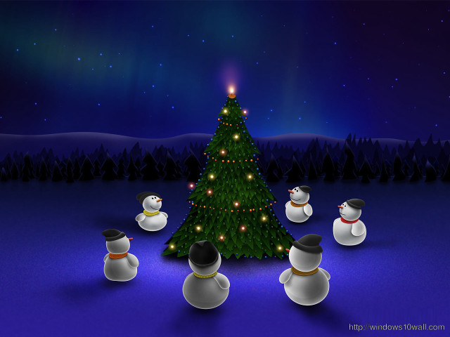 Christmas tree snowmen stars sky free wallpaper for desktop - medium preview image