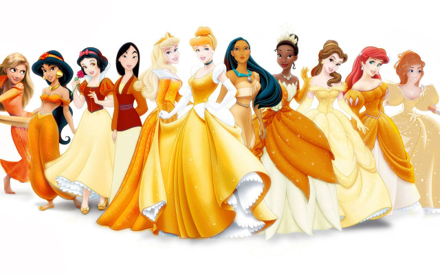 Princesses standing row dresses tiaras free wallpaper for desktop - medium preview image