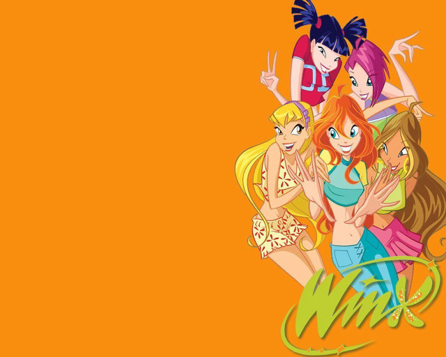 Cartoon girls orange background win free wallpaper for desktop - medium preview image