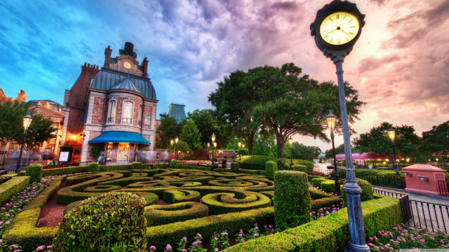 Garden maze clock dusk whimsical free wallpaper for desktop - medium preview image