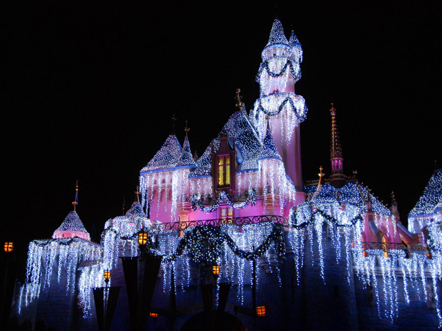 Castle lights decorations nighttime clock free wallpaper for desktop - medium preview image