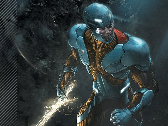 Futuristic man suit sword black free wallpaper for desktop - medium preview image