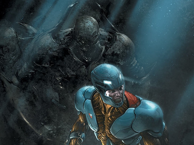 Man blue suit helmet robot free wallpaper for desktop - medium preview image