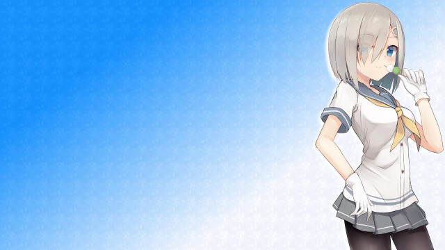 Anime girl school uniform blue free wallpaper for desktop - medium preview image
