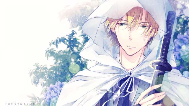 Man white cloak sword bush free wallpaper for desktop - medium preview image