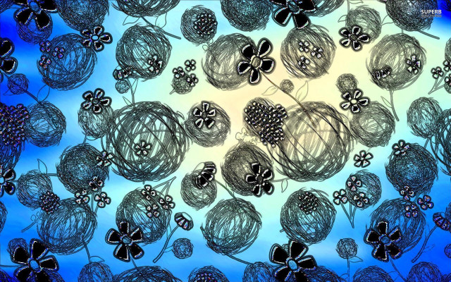 Blue black flowers leaves background free wallpaper for desktop - medium preview image