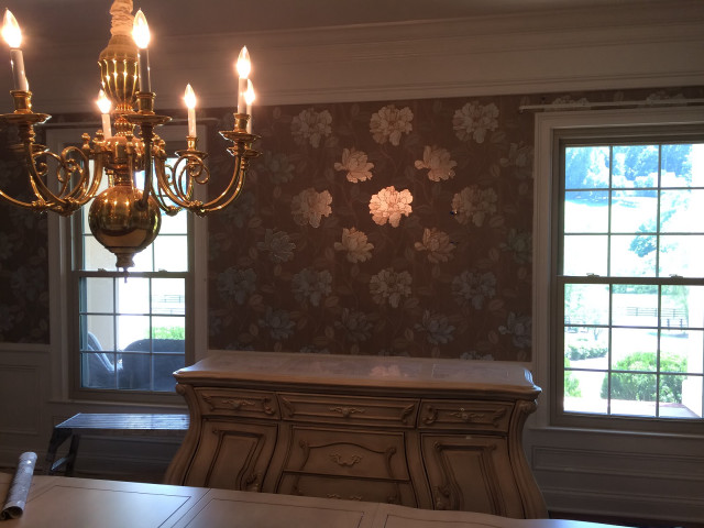 Chandelier diningroom floralwallpaper artdeco cloud free wallpaper for desktop - medium preview image