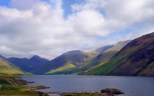 Lake mountains cloudy sky rocks #3 free wallpaper for desktop - medium preview image