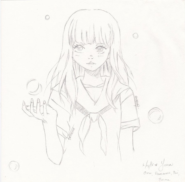 Girl bowtie bubble hyperrealism pencil free wallpaper for tablet - medium preview image