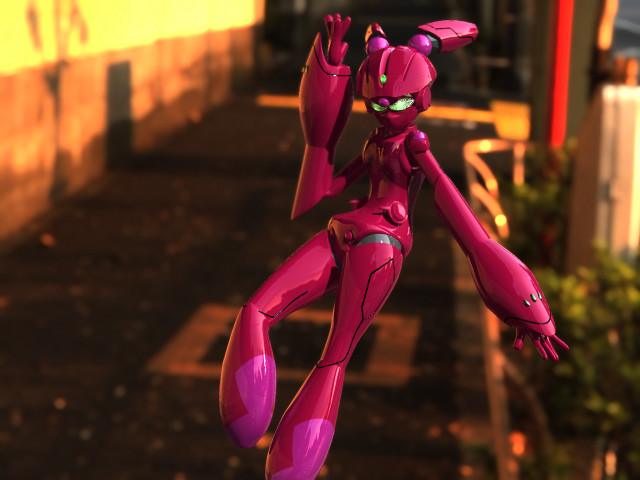 Pink robot street builing 3d free wallpaper for desktop - medium preview image