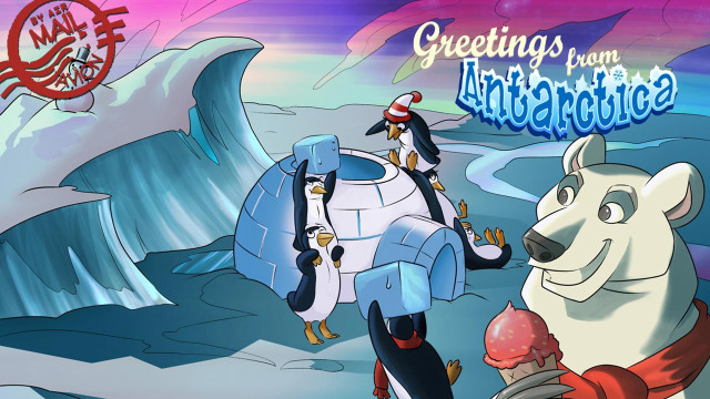 Penguins polar bear iceberg cartoon free wallpaper for desktop - medium preview image
