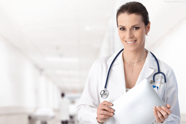 Woman doctor holding folder hospital free wallpaper for desktop - medium preview image