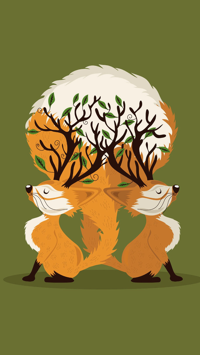 Foxes standing green background trees free wallpaper for mobile - medium preview image