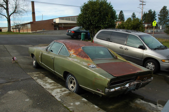 Rusted car street apocalyptic matte free wallpaper for desktop - medium preview image