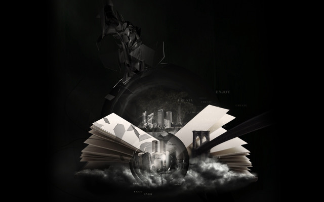 Flying book black background white #2 free wallpaper for desktop - medium preview image