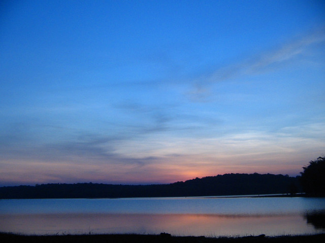 Lake sunset hill trees clouds free wallpaper for desktop - medium preview image