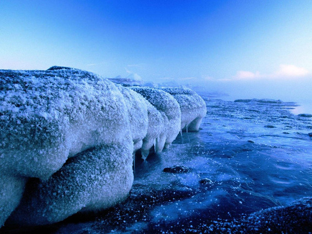 Ice formations lake winter shore free wallpaper for desktop - medium preview image