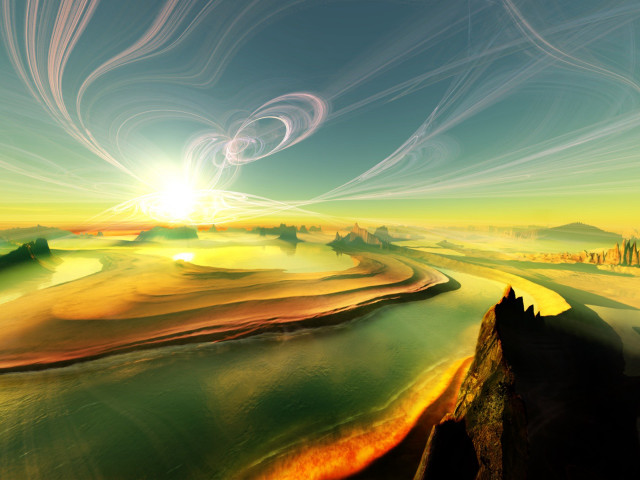 Landscape river sky sun distance free wallpaper for desktop - medium preview image