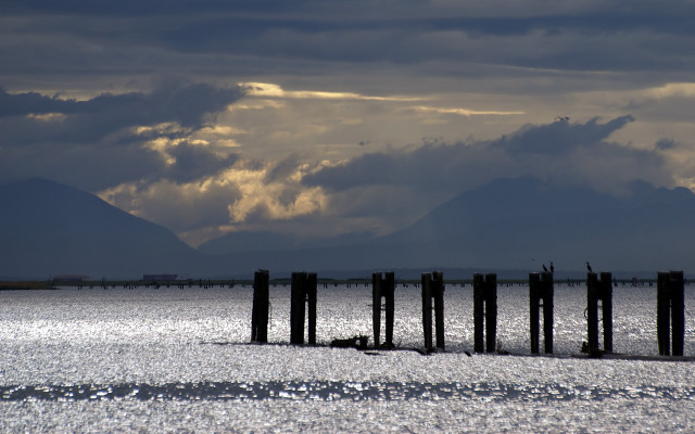 Wooden posts lake cloudy sky #3 free wallpaper for desktop - medium preview image