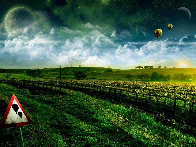 Field sign balloons moon night free wallpaper for desktop - medium preview image