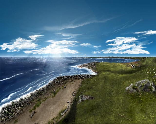 Grassy ocean beach cliff sunshine free wallpaper for desktop - medium preview image