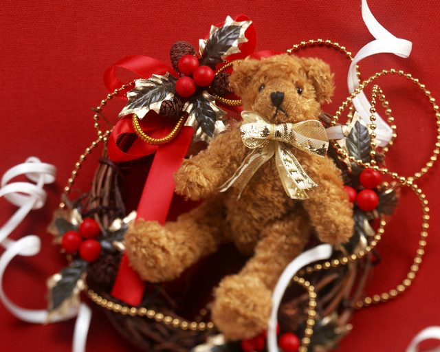 Teddy bear basket bow ribbon #2 free wallpaper for desktop - medium preview image