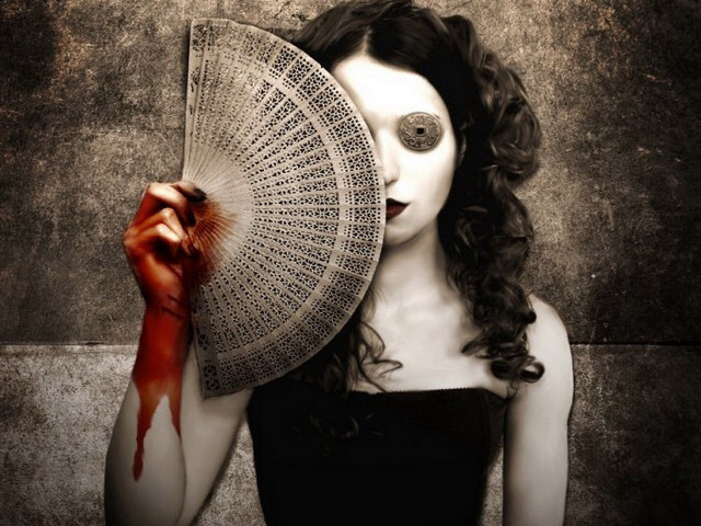 Woman fan blood dripping gothic free wallpaper for desktop - medium preview image