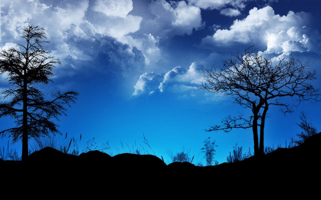 Blue sky clouds trees silhouette #2 free wallpaper for desktop - medium preview image