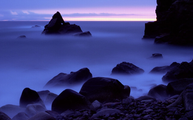 Rocky beach purple sky clouds #2 free wallpaper for desktop - medium preview image