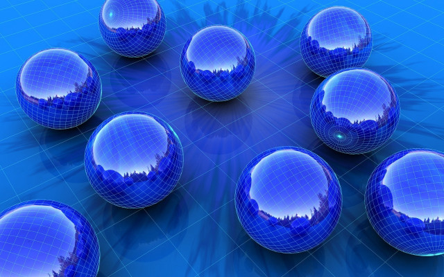 Blue balls city reflection group free wallpaper for desktop - medium preview image