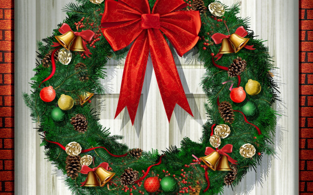 Christmas wreath bells bow door #2 free wallpaper for desktop - medium preview image