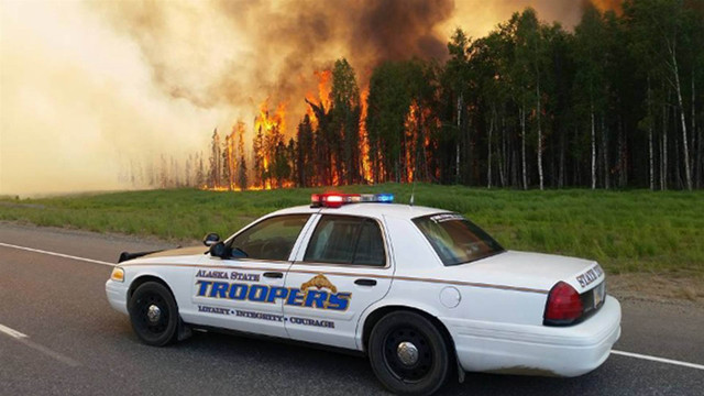 Police car forest fire smoke free wallpaper for desktop - medium preview image