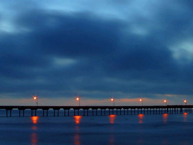 Pier lights night cloudy sky #2 free wallpaper for desktop - medium preview image