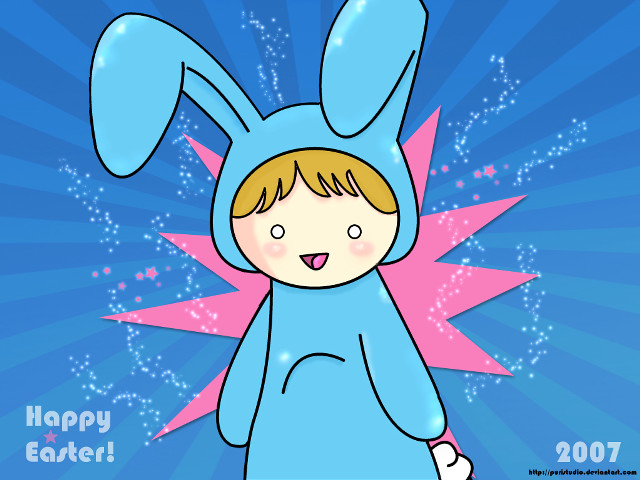 Cartoon boy bunny happy easter free wallpaper for desktop - medium preview image